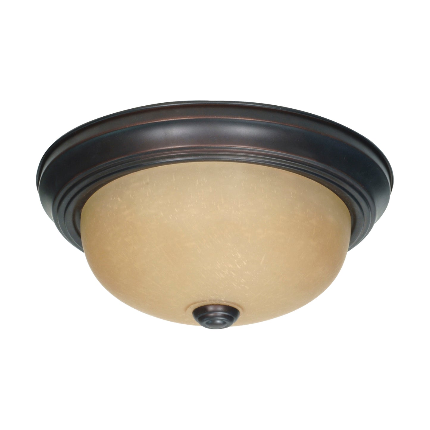 2 Light - 11" Flush with Champagne Linen Washed Glass - Mahogany Bronze Finish