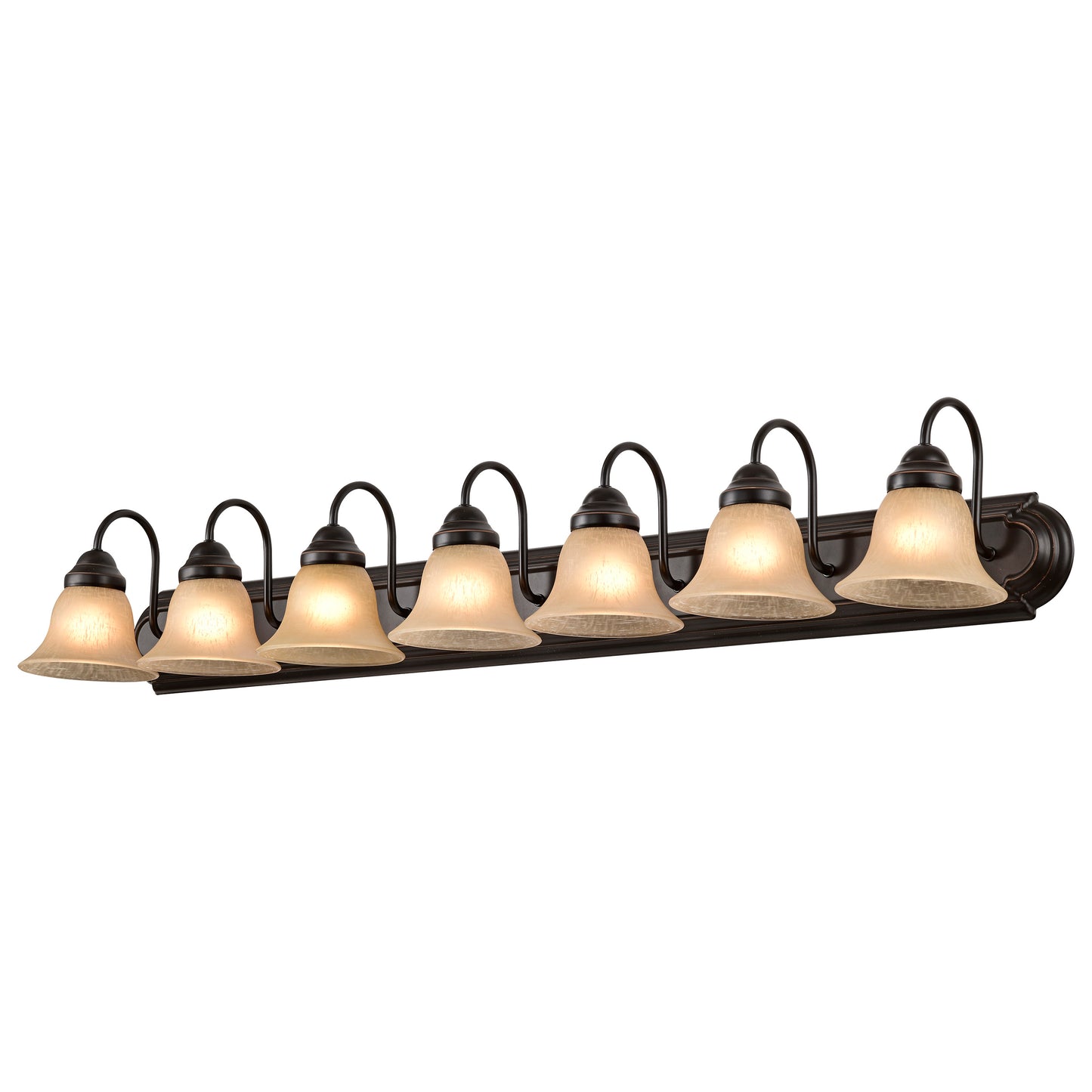 Ballerina - 7 Light 48" Vanity with Champagne Linen Washed Glass - Mahogany Bronze Finish