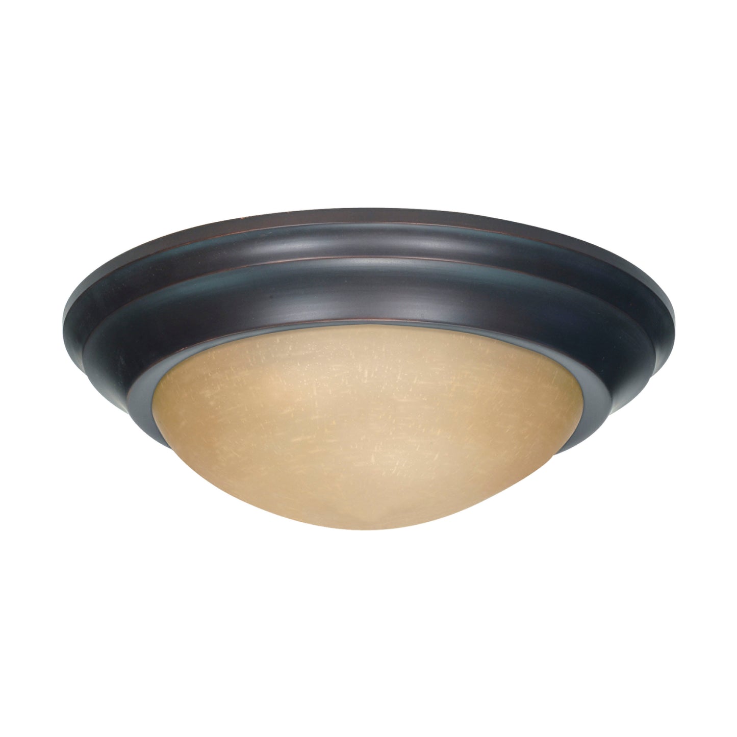 2-Light Medium Twist & Lock Flush Mount - Mahogany Bronze Finish - Champagne Linen Glass