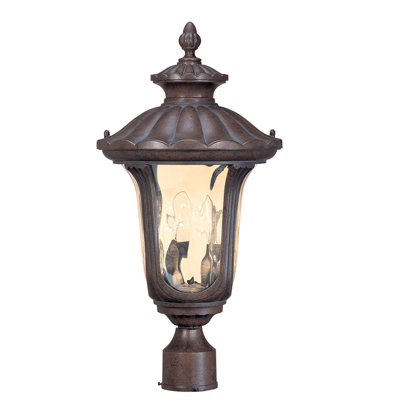 2-Light Medium Outdoor Post Lantern in Fruitwood Finish and Amber Water Glass