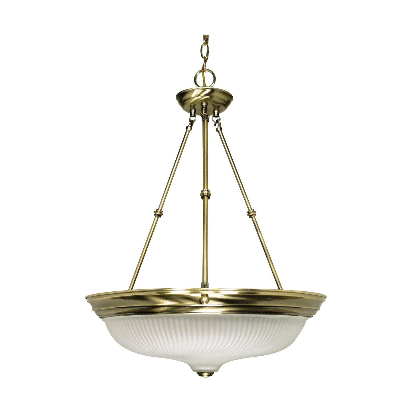 3-Light Large Hanging Pendant Light Fixture in Antique Brass Finish with Frosted Swirl Glass
