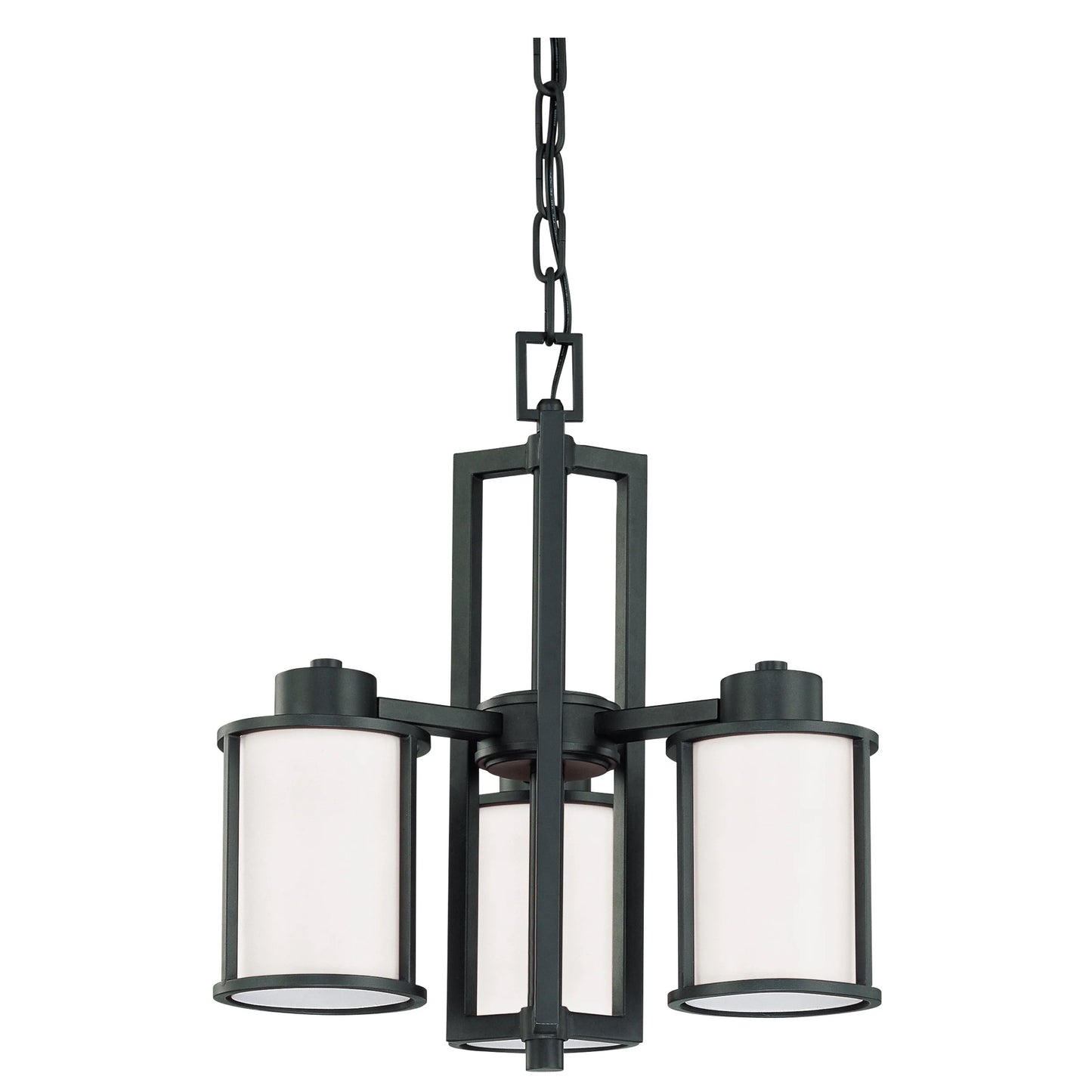 Odeon - 3 Light Chandelier with Satin White Glass - Aged Bronze Finish