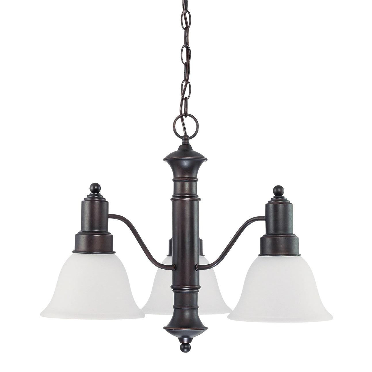 Gotham - 3 Light Chandelier with Frosted White Glass - Mahogany Bronze Finish