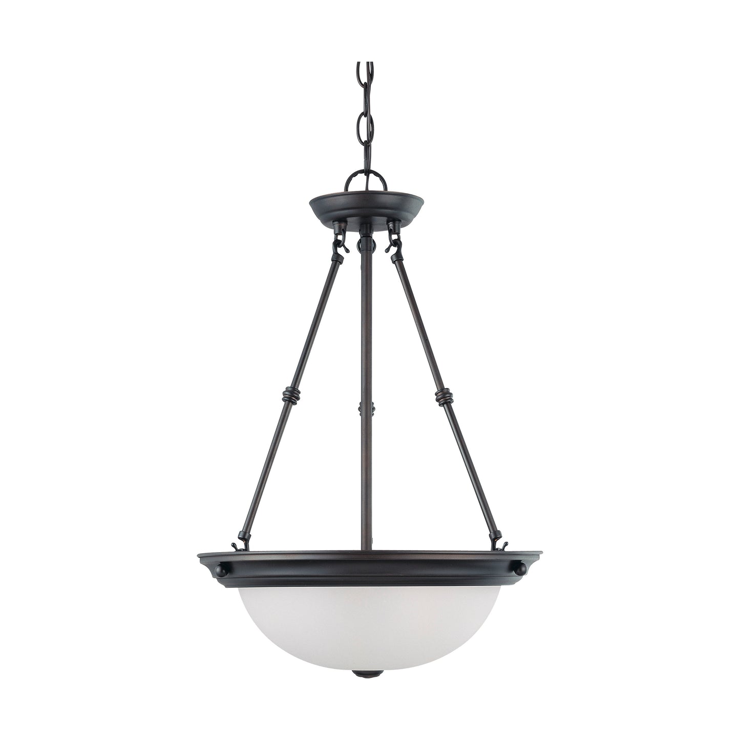 3 Light - 15" Pendant with Frosted White Glass - Mahogany Bronze Finish