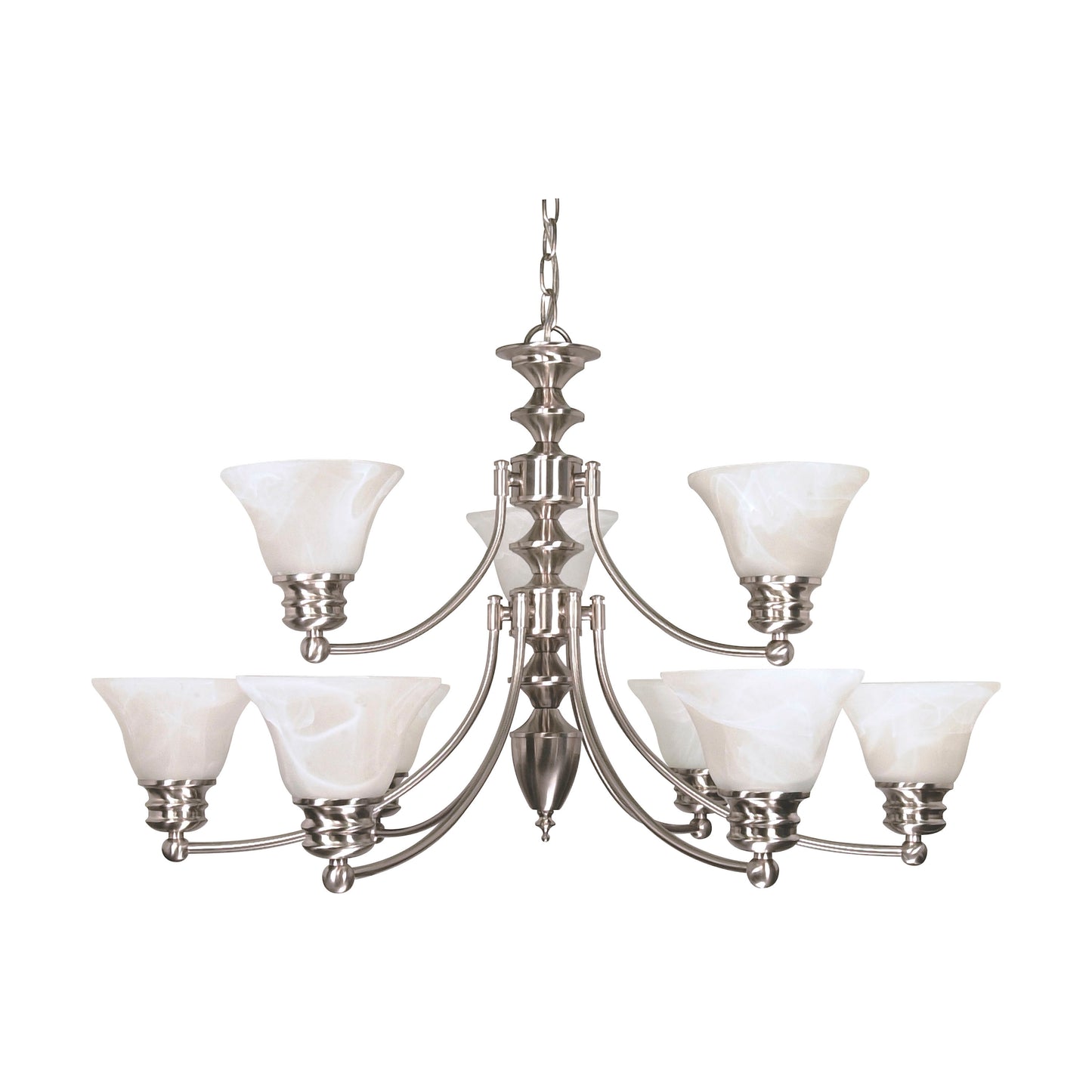 Empire - 9 Light 2 Tier Chandelier with Alabaster Glass - Brushed Nickel Finish