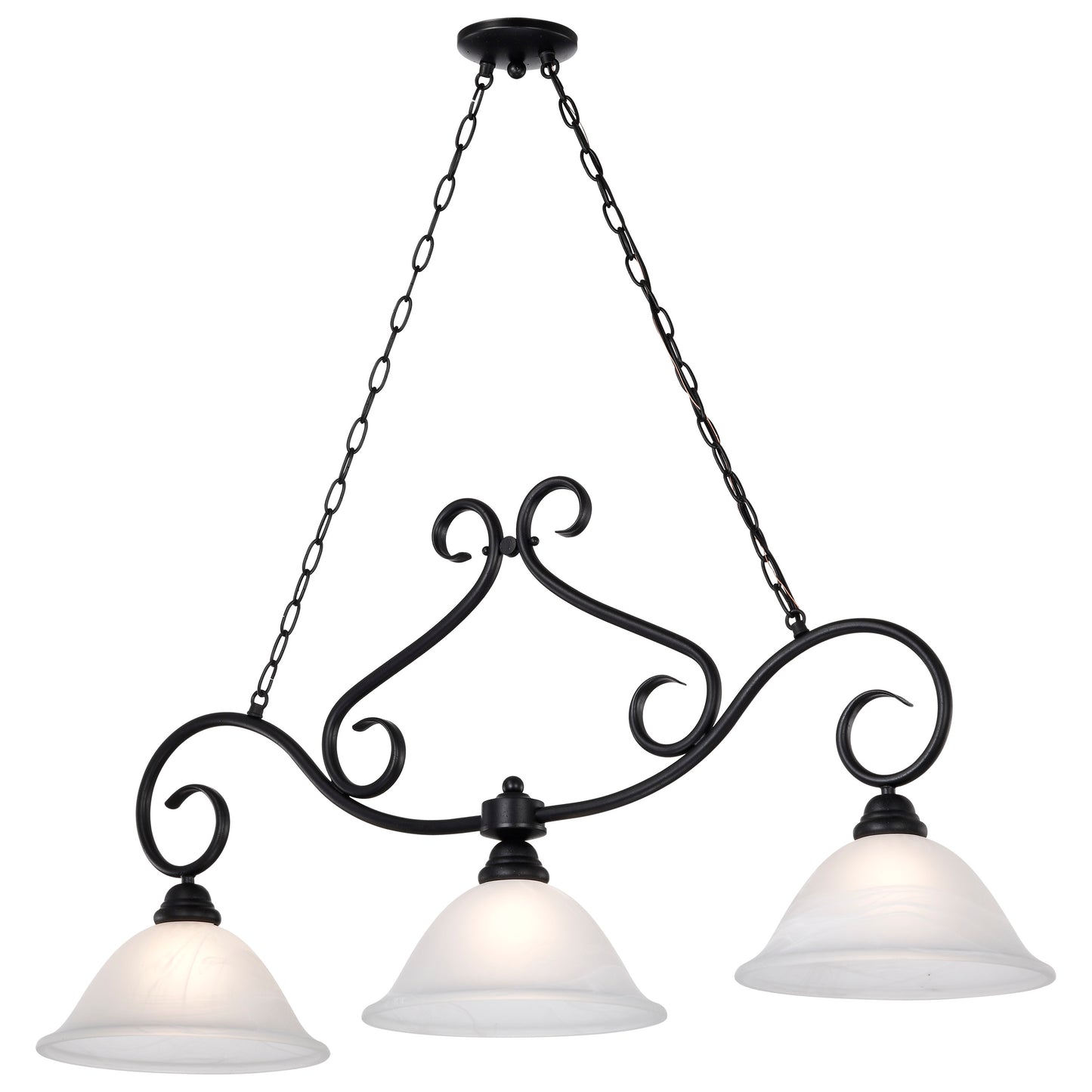 Castillo - 3 Light Island Pendant with Alabaster Swirl Glass - Textured Flat Black Finish