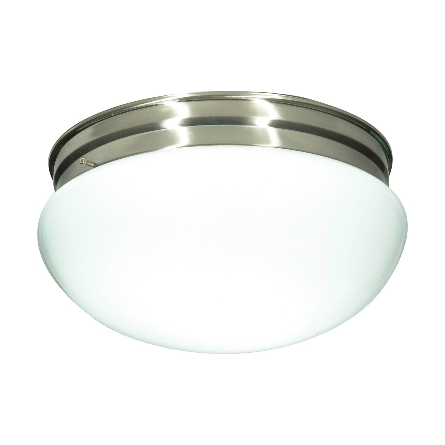 2-Light Large Flush Mount Ceiling Light - Brushed Nickel Finish - White Mushroom Glass