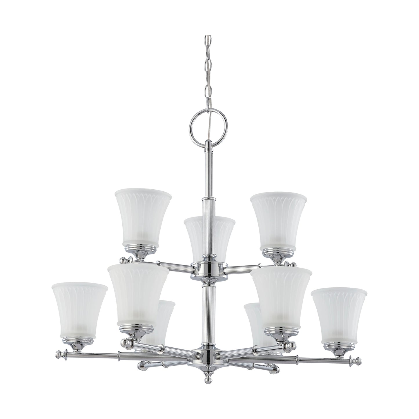 Teller - 9 Light Two Tier Chandelier with Frosted Etched Glass - Polished Chrome Finish