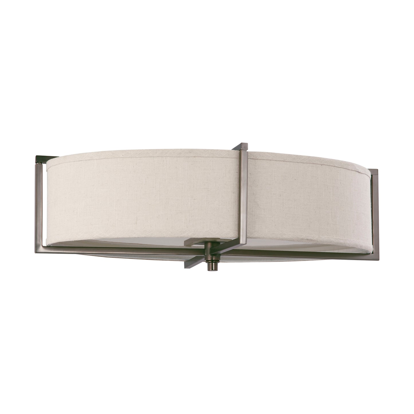 Portia - 6 Light Oval Flush with Khaki Fabric Shade - Hazel Bronze Finish