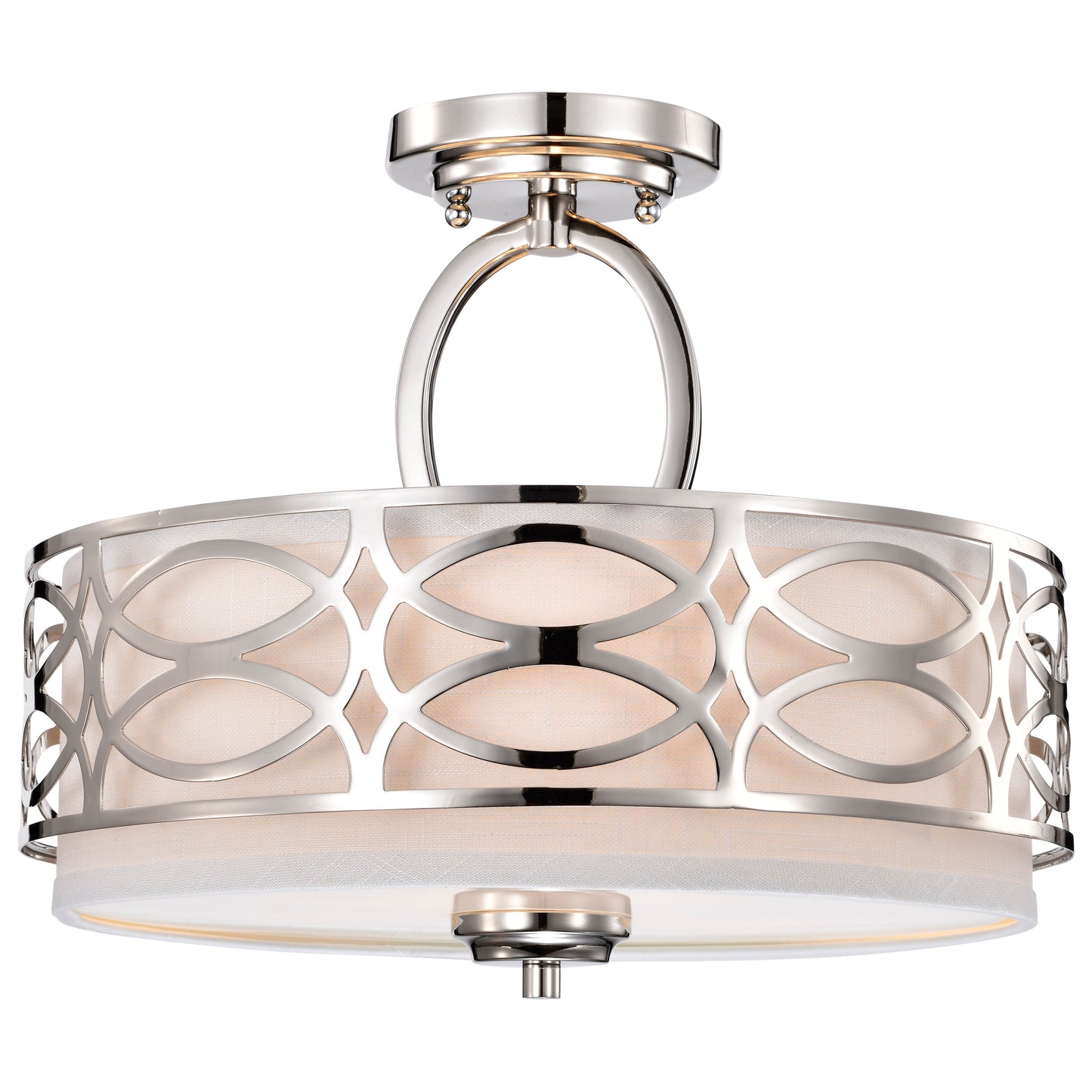 Harlow - 3 Light Semi Flush with Slate Gray Fabric Shade - Polished Nickel Finish
