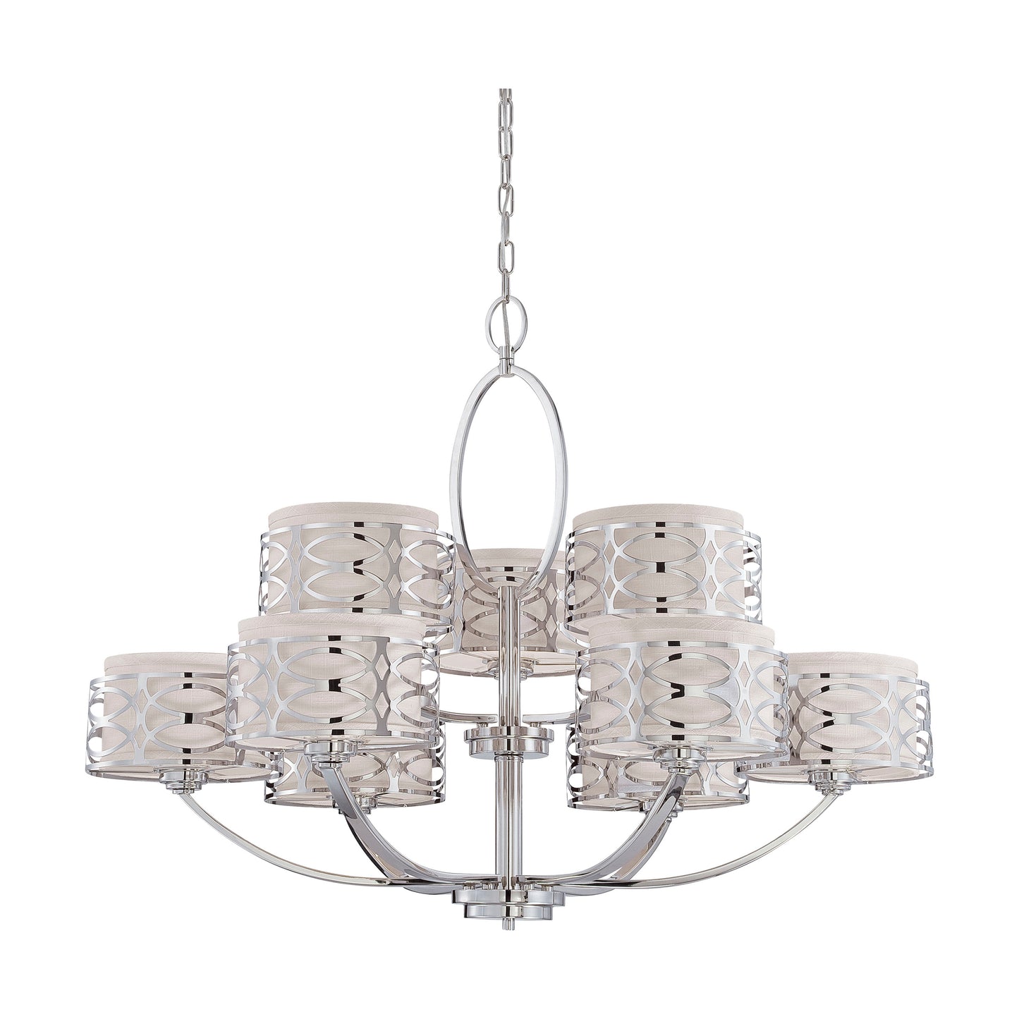 Harlow - 9 Light Chandelier with Slate Gray Fabric Shades - Polished Nickel Finish