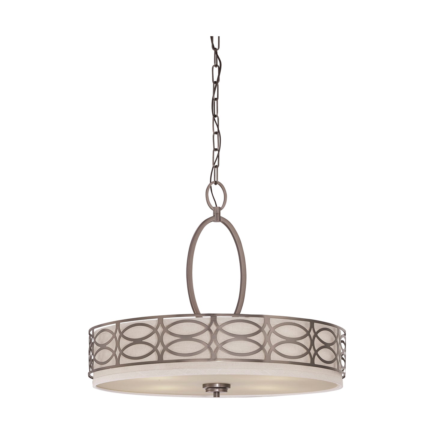 Harlow - 4 Light Pendant with Khaki Fabric Shade - Hazel Bronze Finish