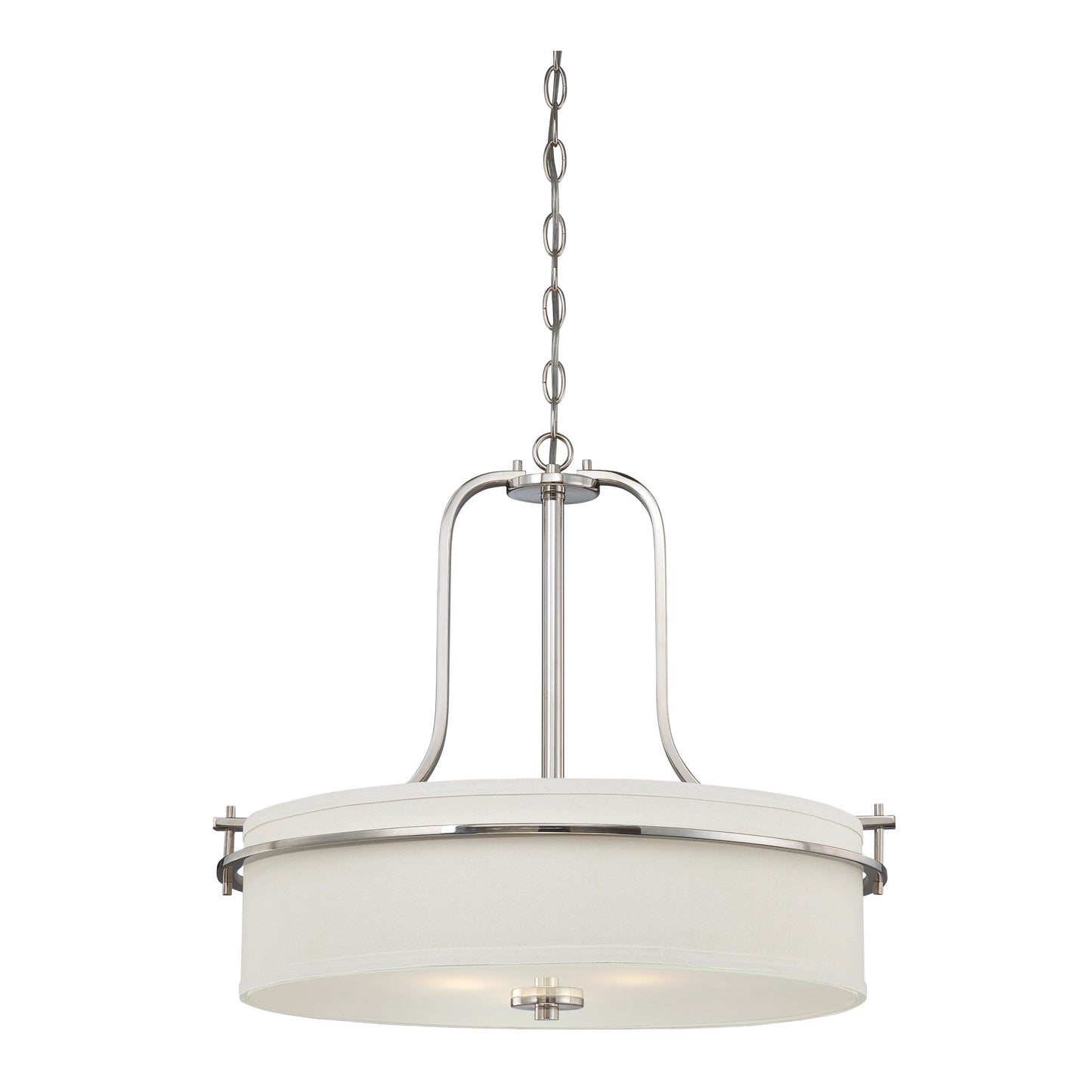 Loren - 3 Light Pendant with White Linen Shade - Polished Nickel Finish