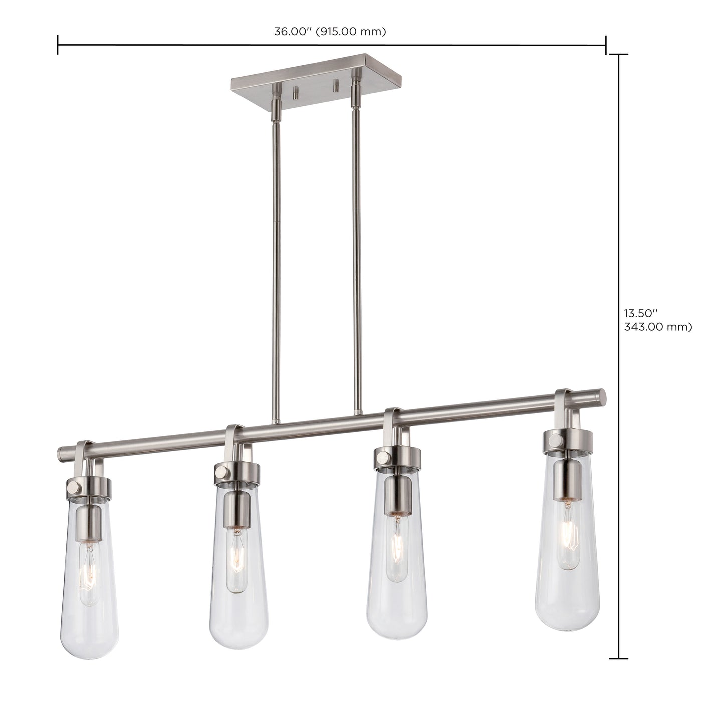 Beaker - 4 Light Island Pendant with Clear Glass -Brushed Nickel Finish