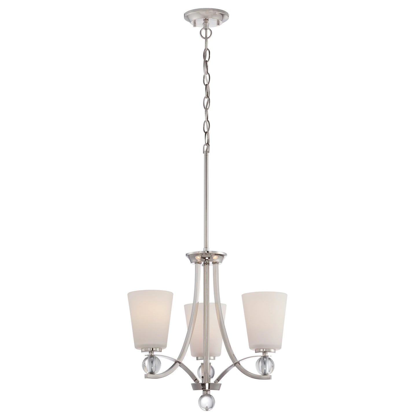 Connie - 3 Light Chandelier with Satin White Glass - Polished Nickel Finish