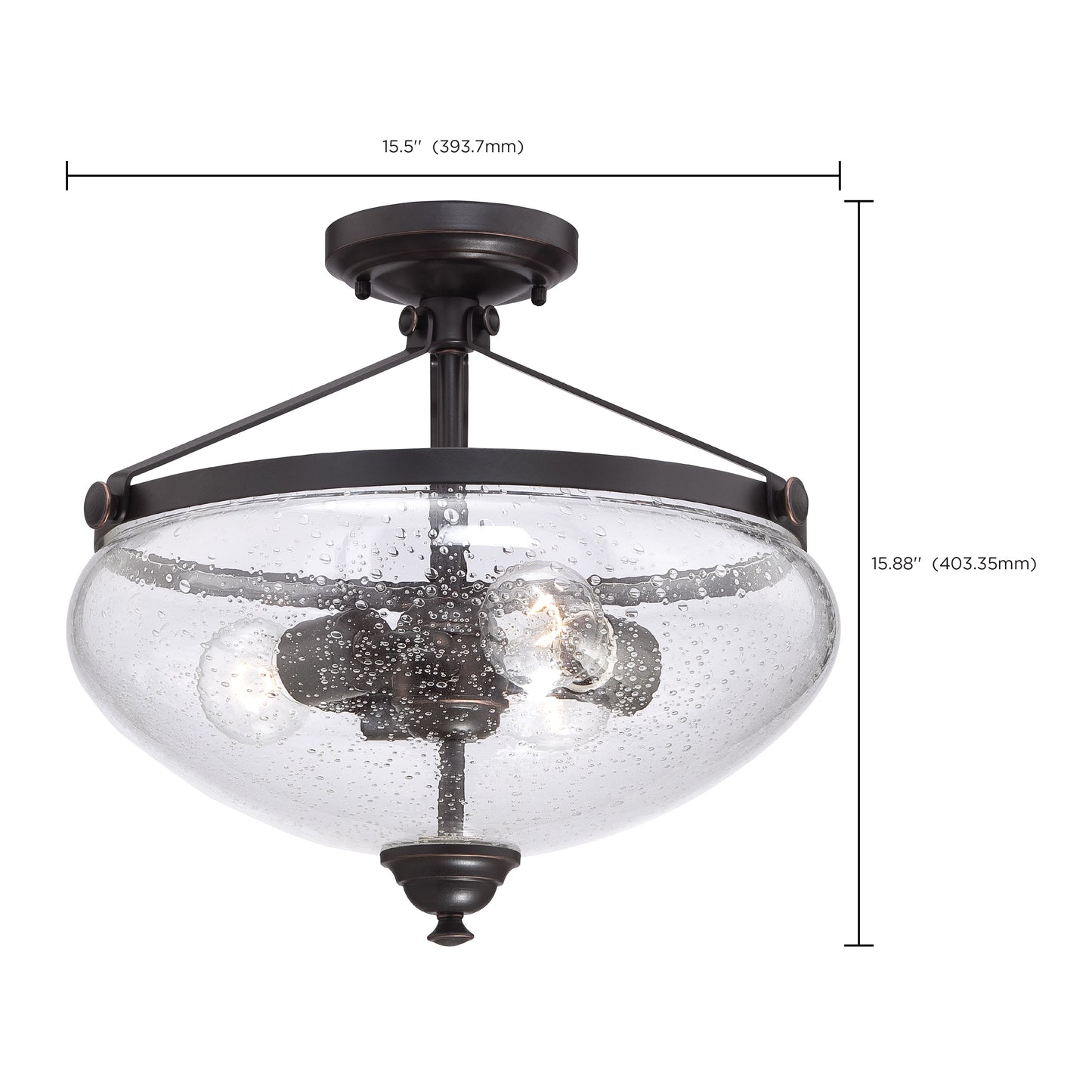 Laurel - 3 Light Semi Flush with Clear Seeded Glass - Sudbury Bronze Finish