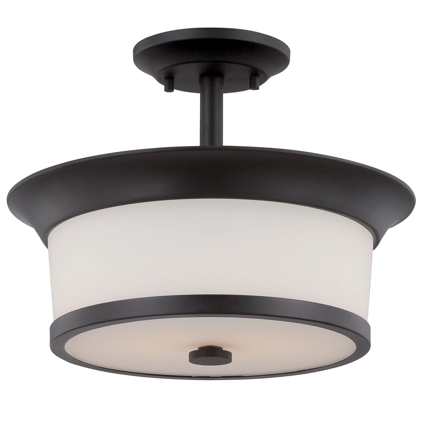 Mobili - 2 Light Semi Flush with Satin White Glass - Aged Bronze Finish