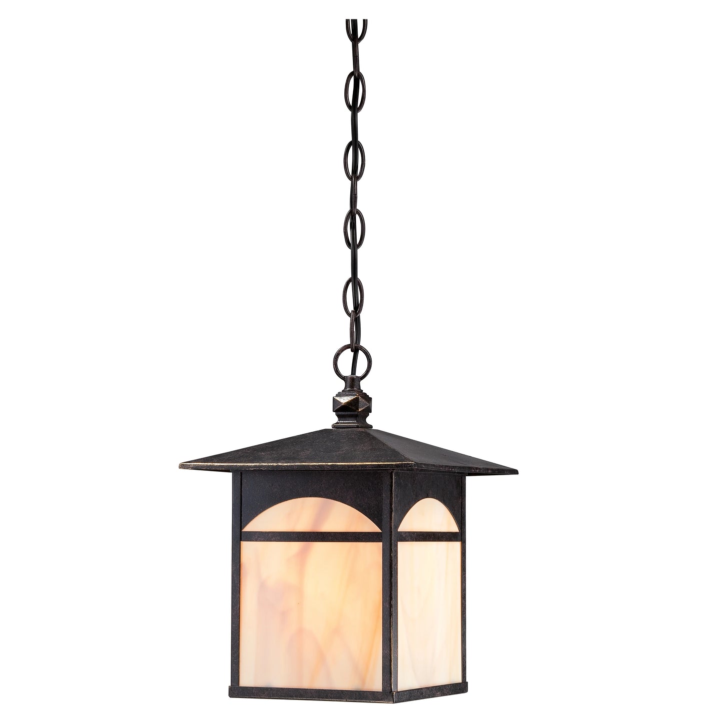 Canyon - Outdoor Hanging Lantern with Honey Stained Glass - Umber Bronze Finish