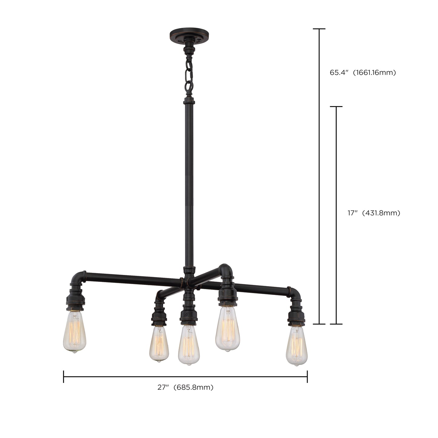 Iron - 5 Light Hanging Fixture- Industrial Bronze Finish