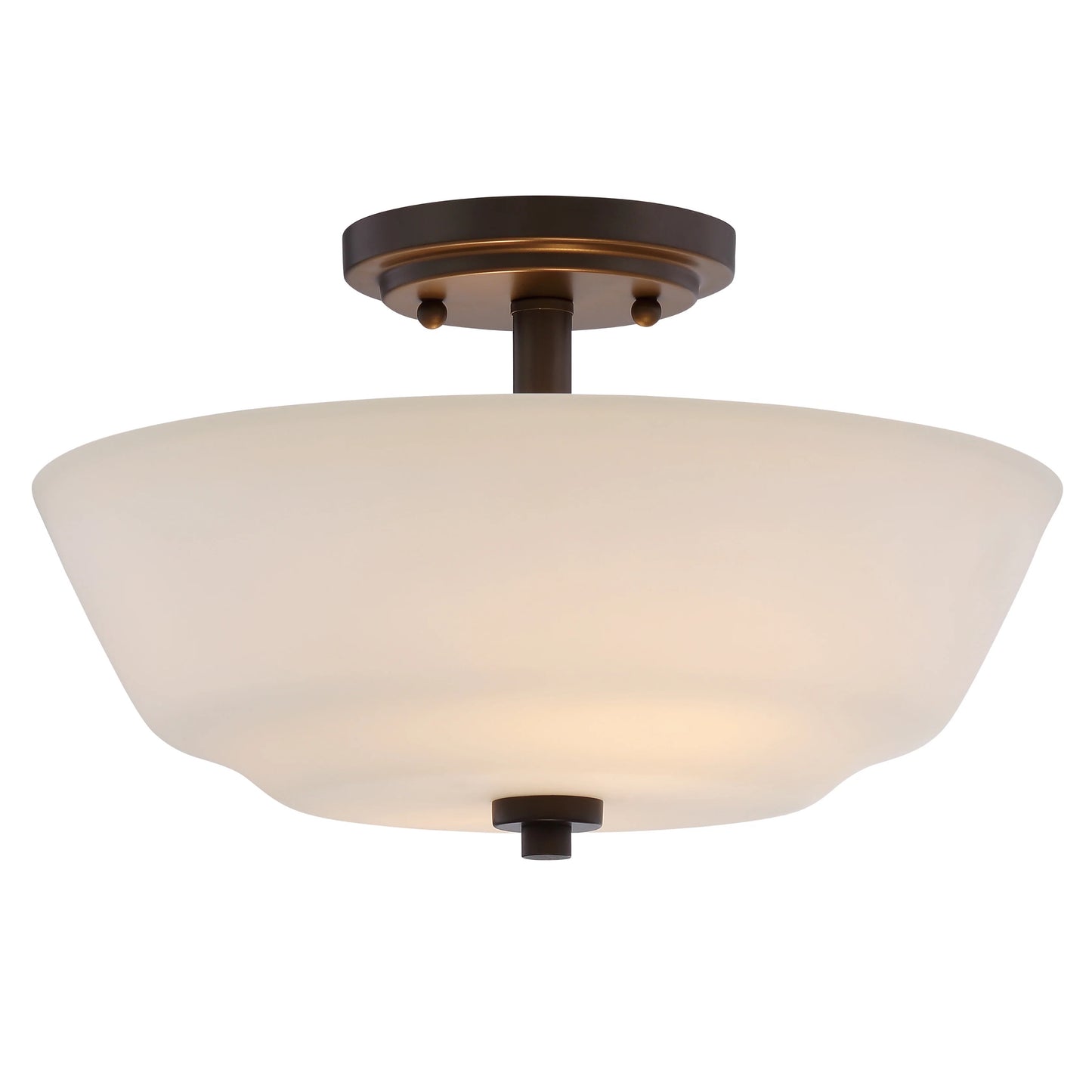 Willow - 2 Light Semi Flush with White Glass - Aged Bronze Finish
