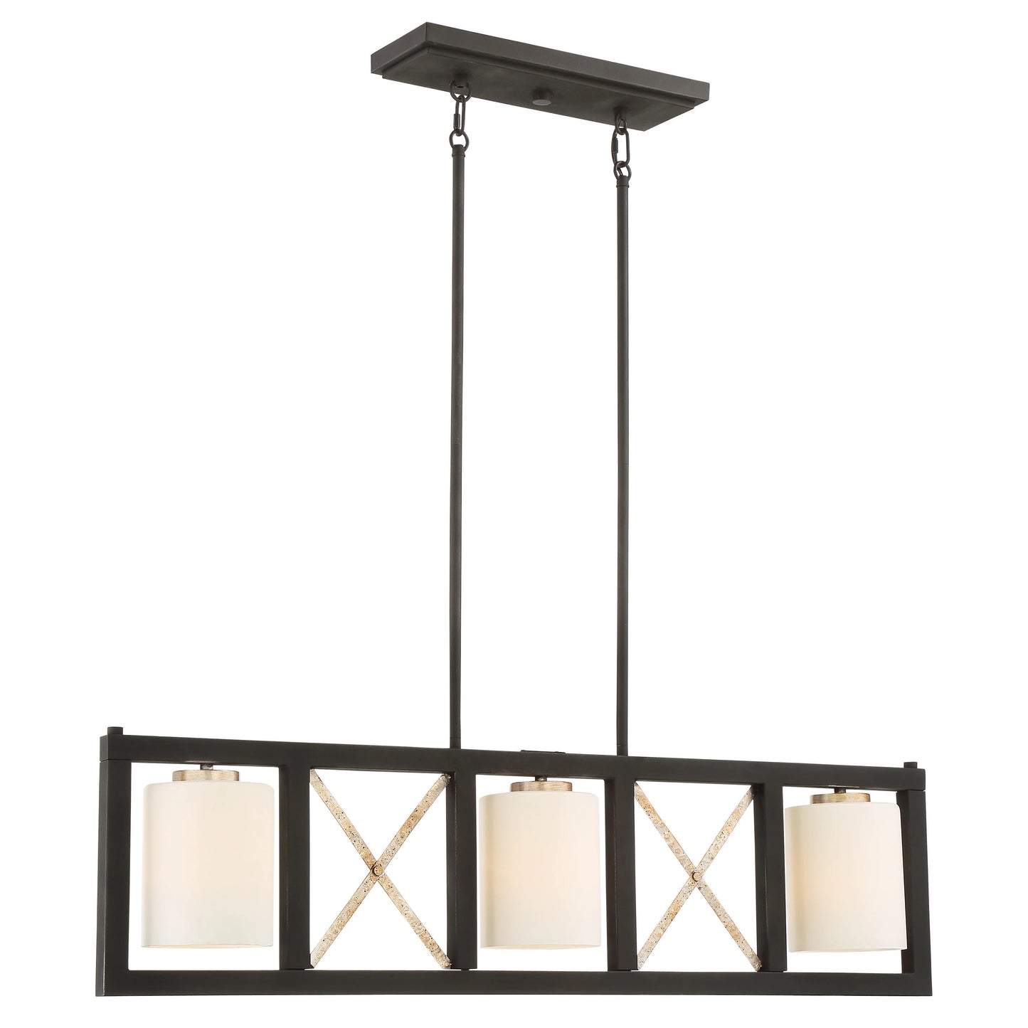 Boxer - 3 Light Island Pendant - Satin White Glass - Matte Black with Antique Silver Accents