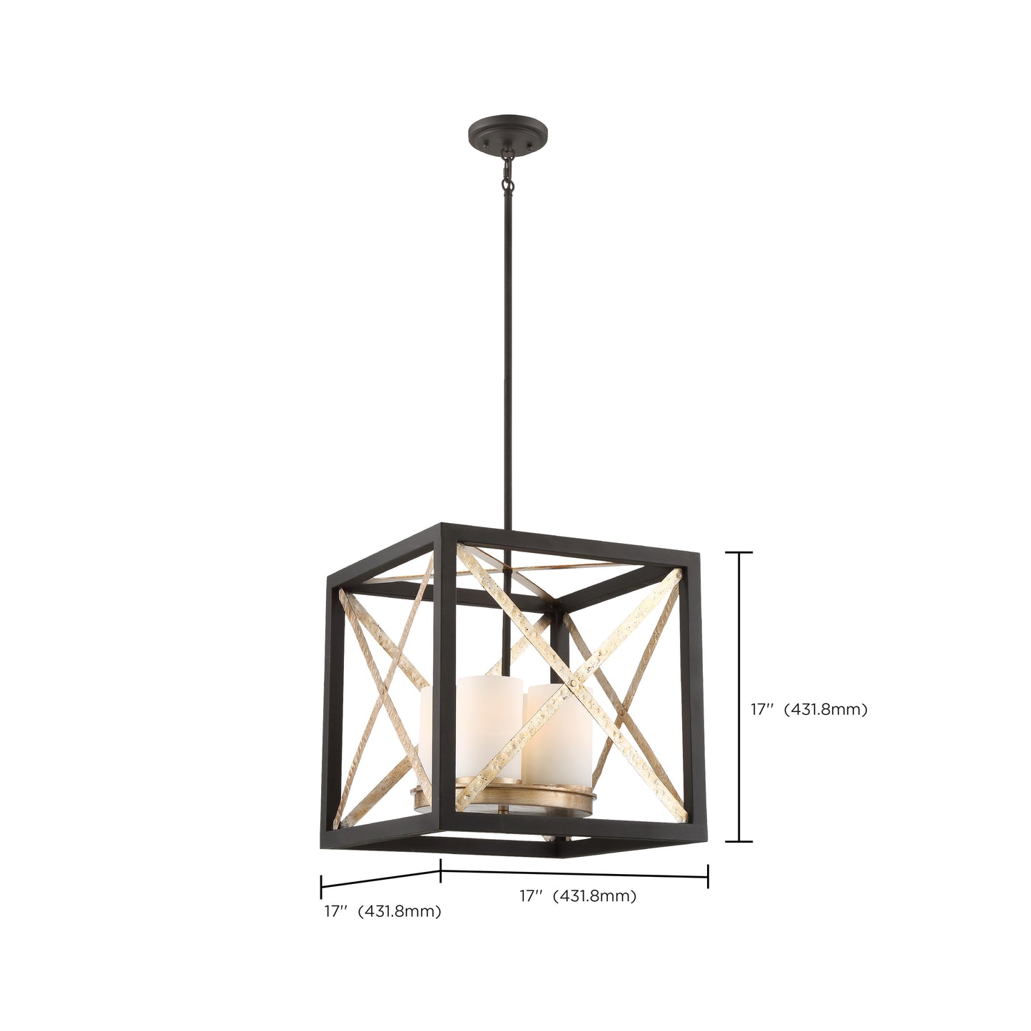 Boxer - 4 Light Pendant with Satin White Glass - Matte Black Finish with Antique Silver Accents