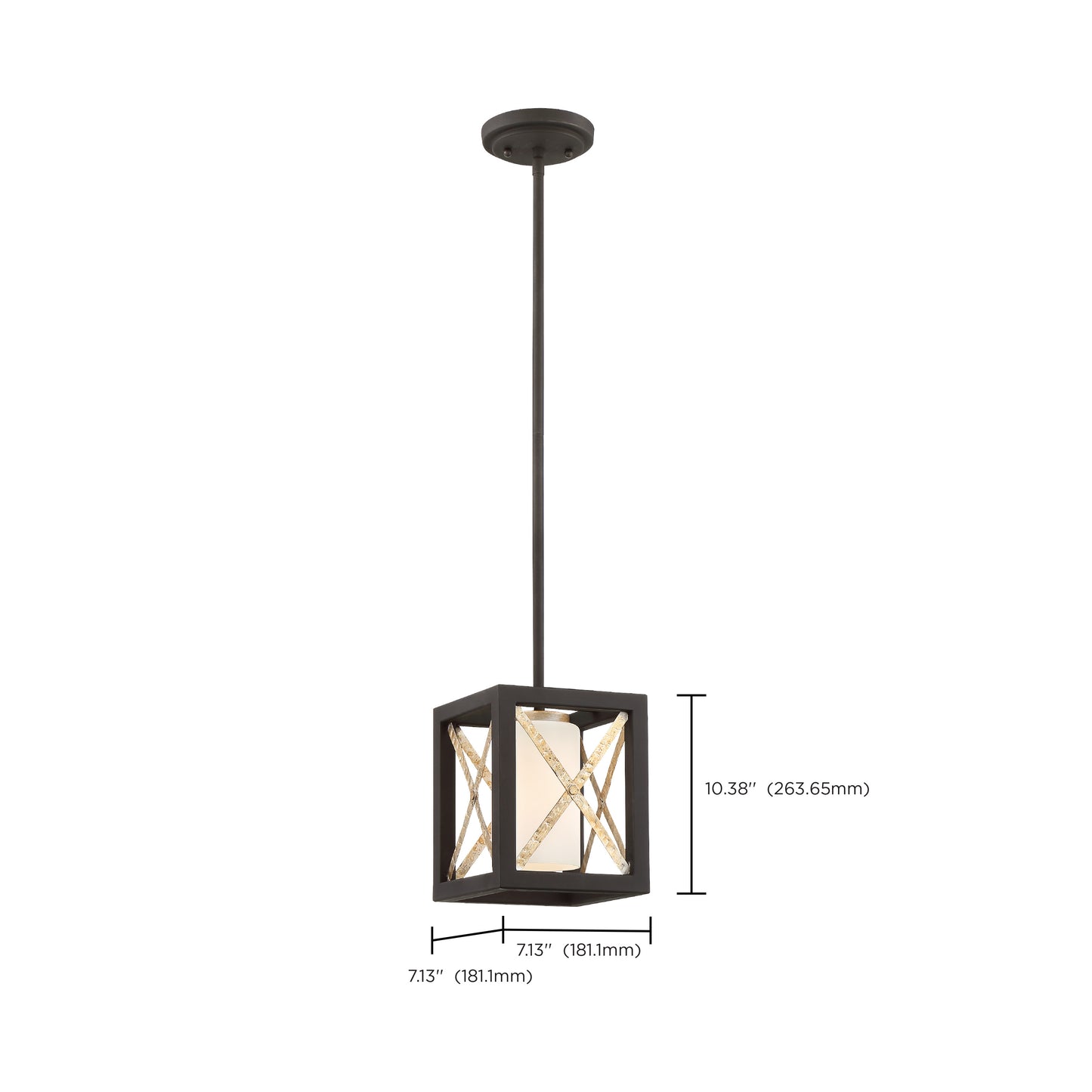 Boxer - 1 Light Mini Pendant with Satin White Glass - Matte Black Finish with Antique Silver Accents
