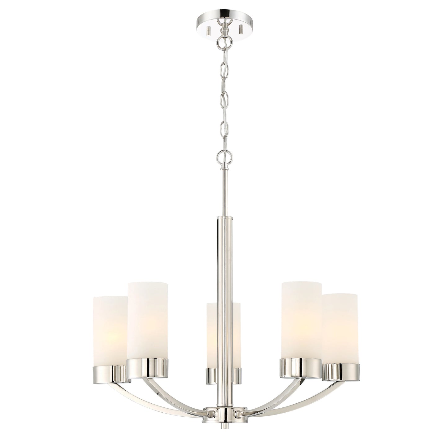 Denver - 5 Light Chandelier with Satin White Glass - Polished Nickel Finish
