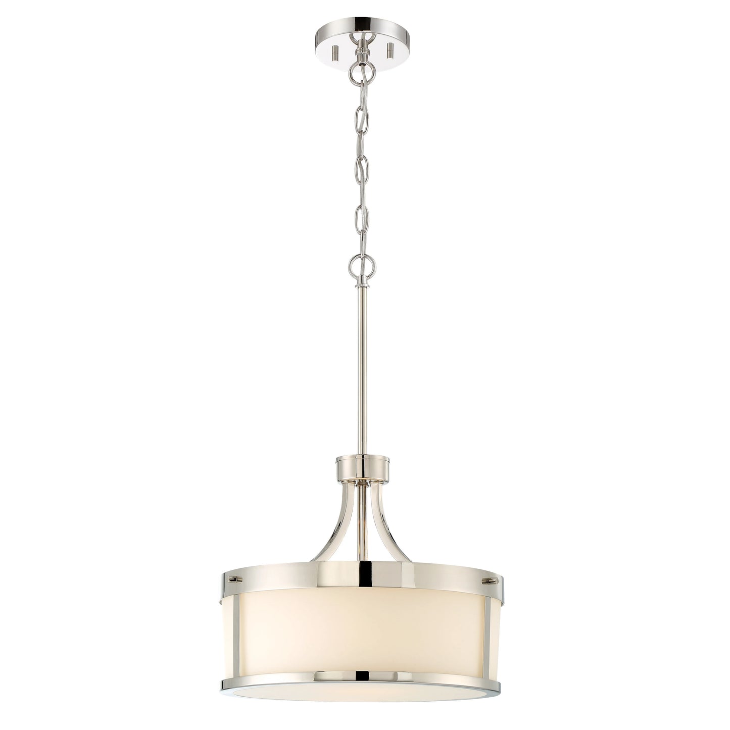 Denver - 2 Light Pendant with Satin White Glass - Polished Nickel Finish