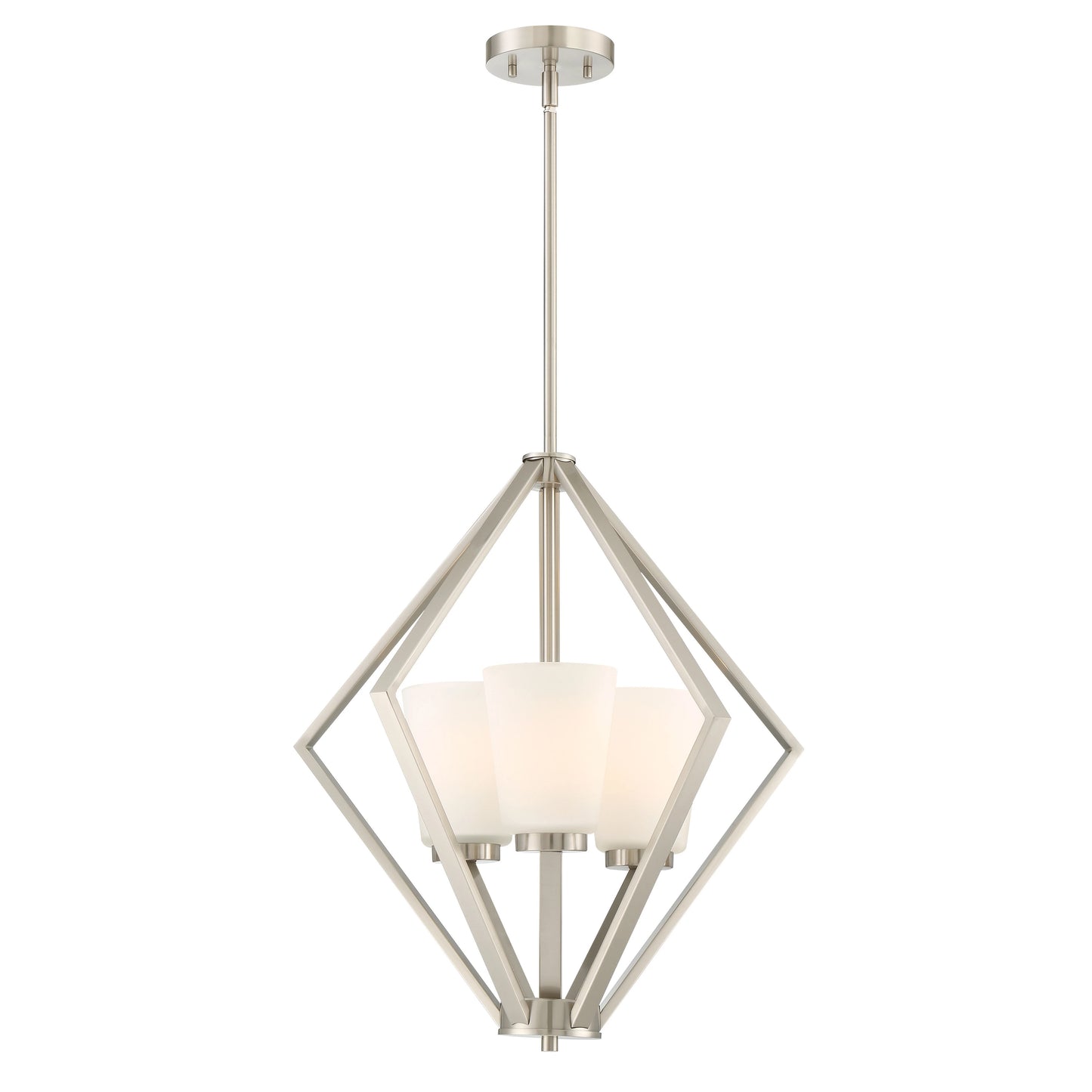 Nome - 3 Light Pendant with Satin White Glass - Brushed Nickel Finish