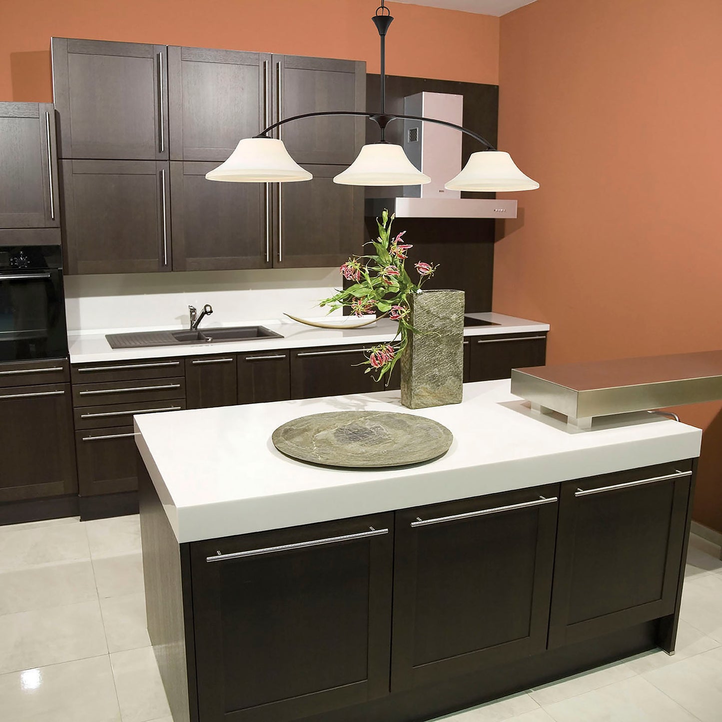 Fawn - 3 Light Island Pendant with Satin White Glass - Mahogany Bronze Finish