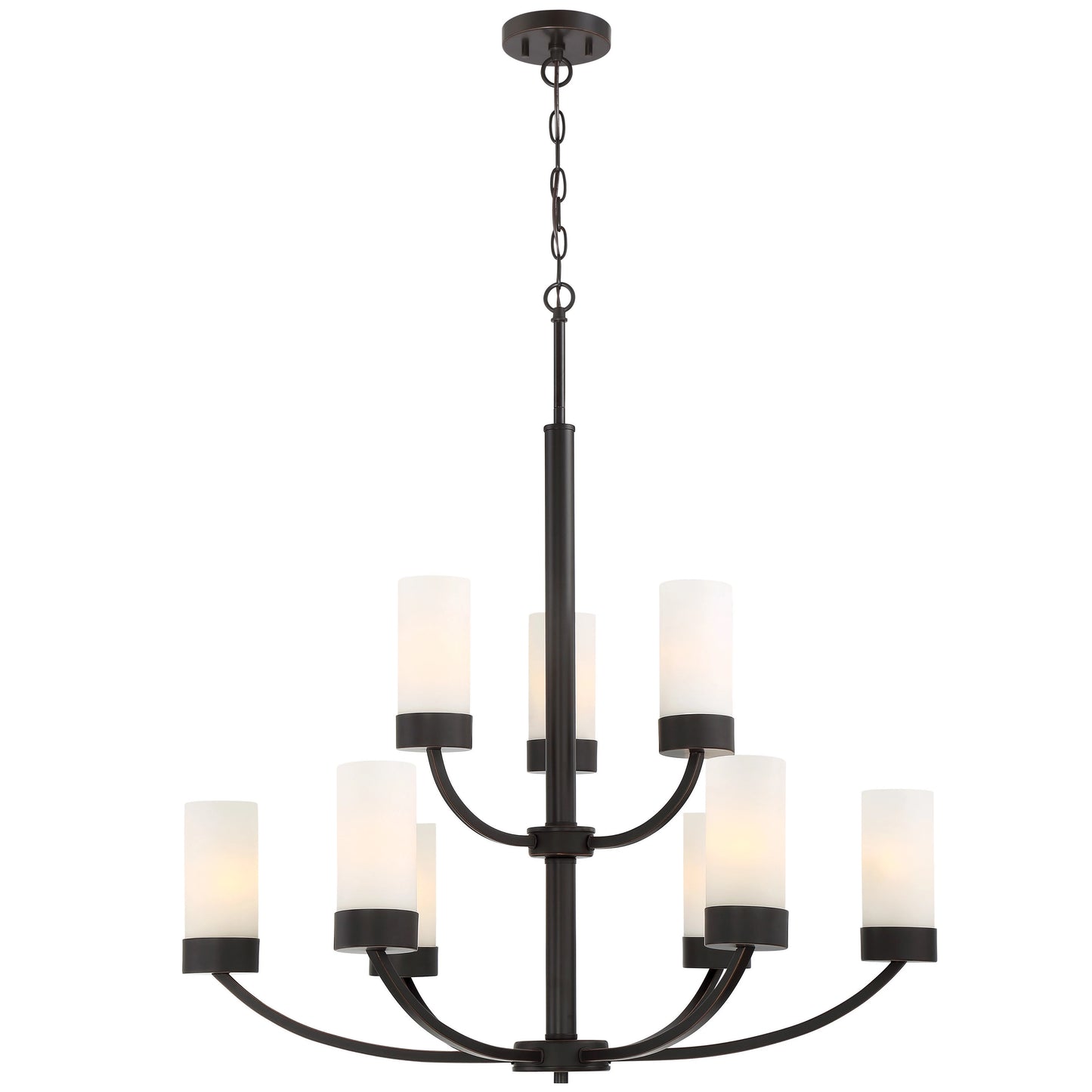 Denver - 9 Light Chandelier with Satin White Glass - Mahogany Bronze Finish
