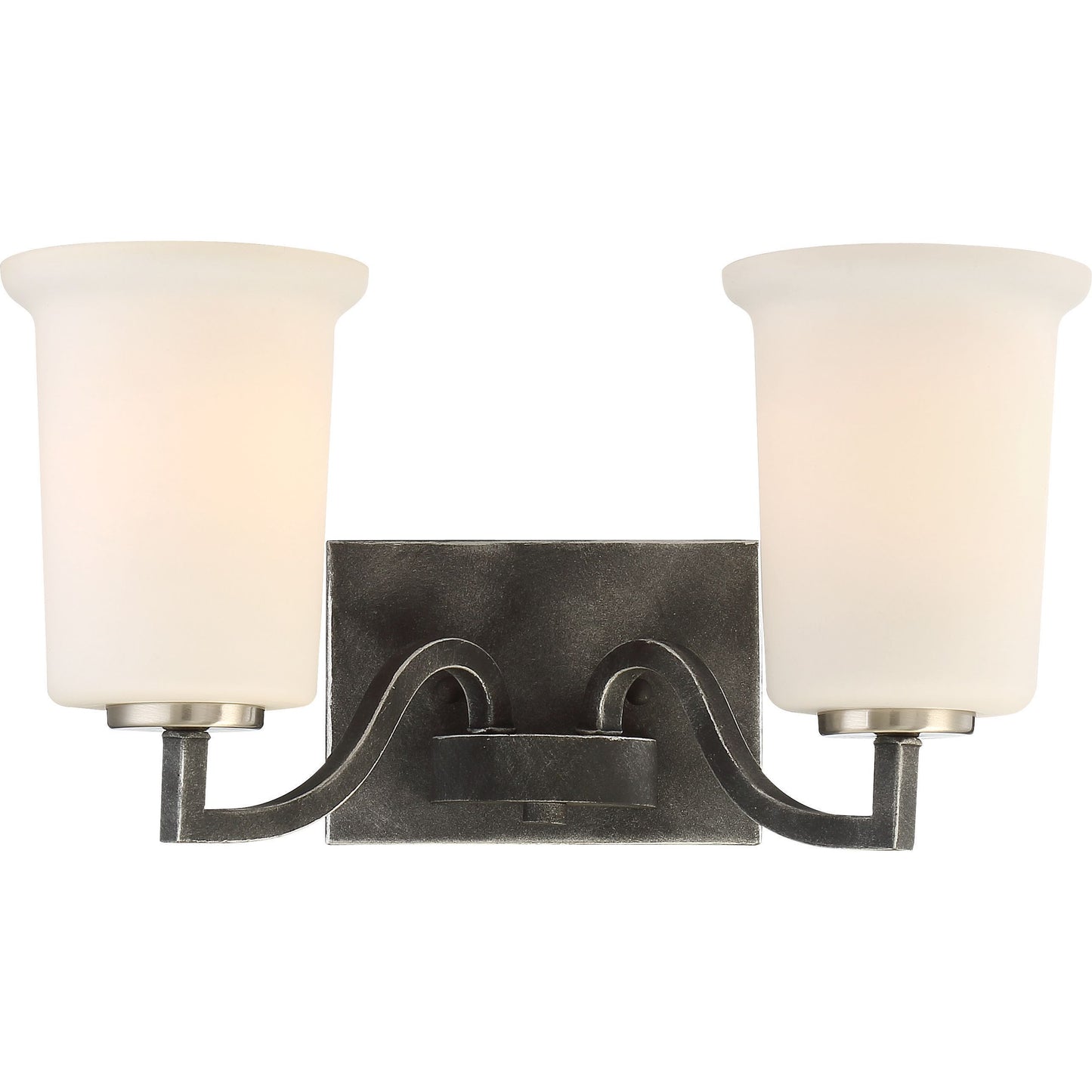 Chester - 2 Light Vanity with White Glass - Iron Black with Brushed Nickel Accents