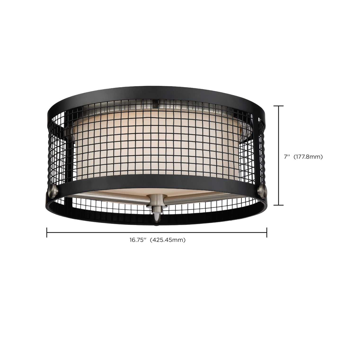Pratt - 3 Light Flush Mount Fixture with White Glass - Black Finish with Brushed Nickel Accents