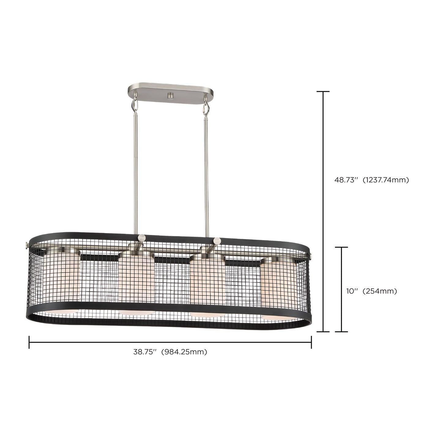 Pratt - 4 Light Island Pendant with White Glass - Black Finish with Brushed Nickel Accents