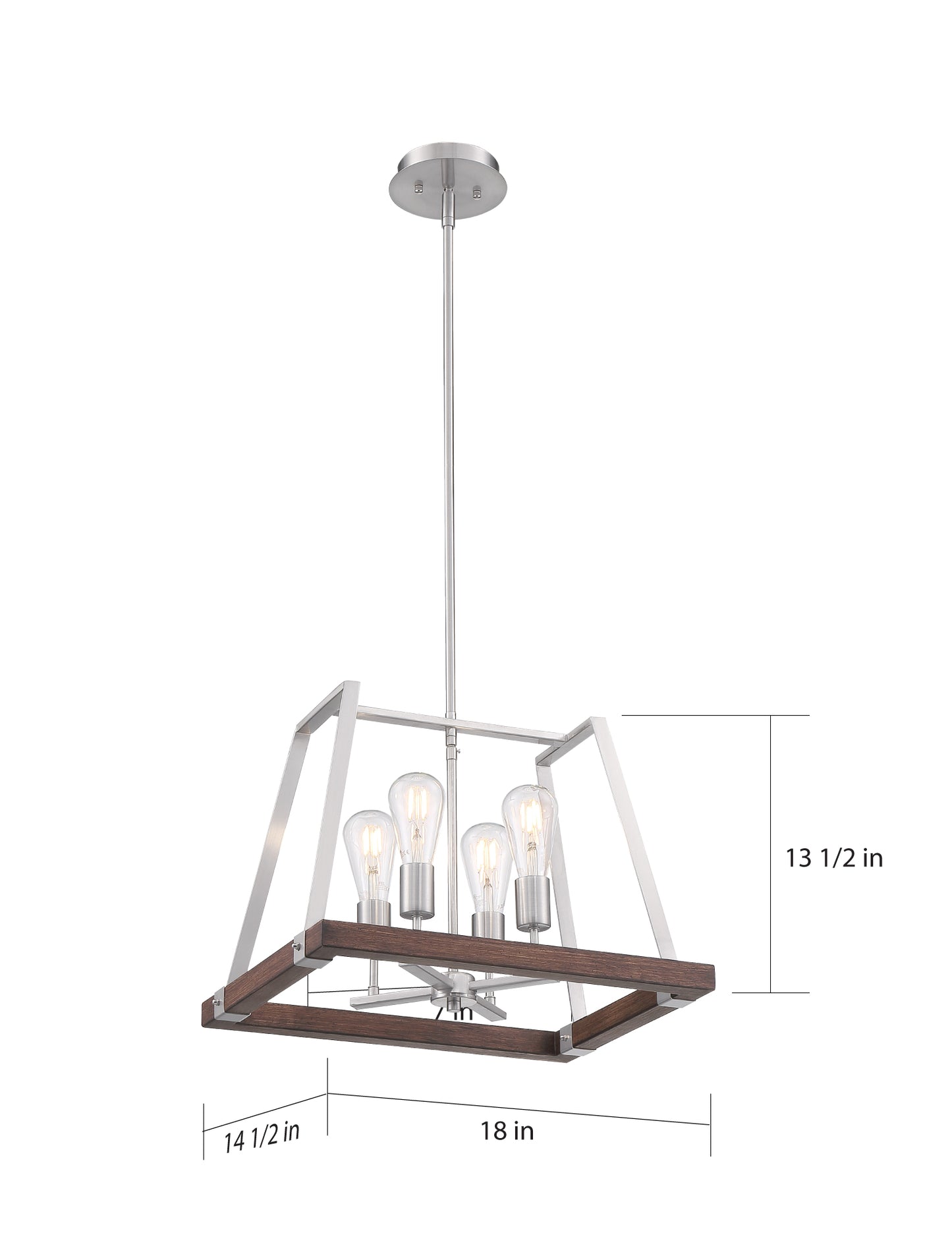 Outrigger - 4 Light Pendant with - Brushed Nickel and Nutmeg Wood Finish
