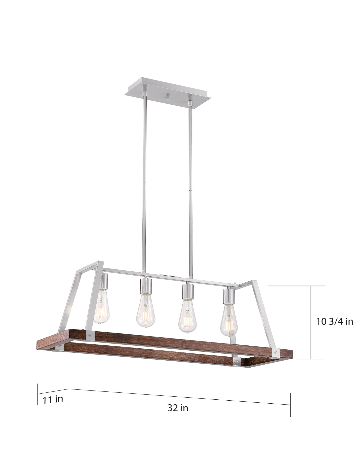 Outrigger - 4 Light Island Pendant with - Brushed Nickel and Nutmeg Wood Finish