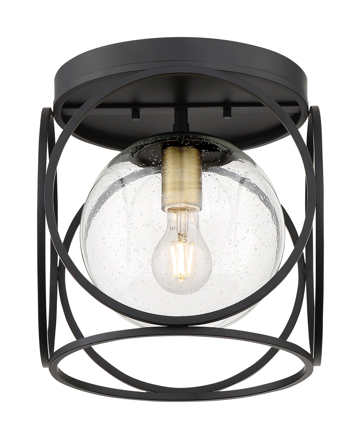Aurora - 1 Light Flush Mount with Seeded Glass - Black and Vintage Brass Finish