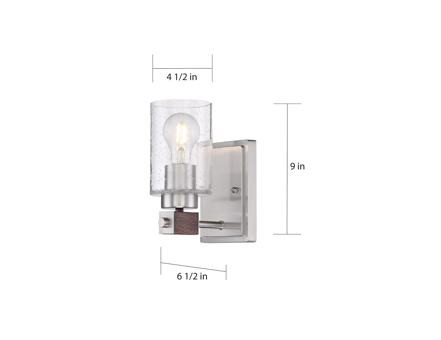 Arabel - 1 Light Vanity - with Clear Seeded Glass -Brushed Nickel and Nutmeg Wood Finish