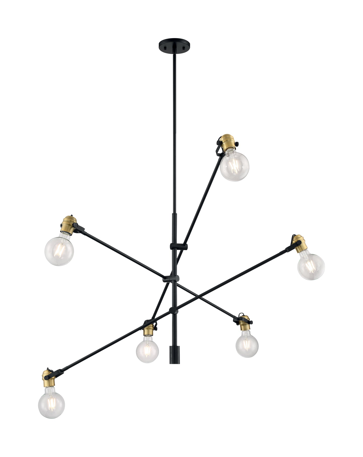 Mantra - 6 Light Pendant with- Black and Brass Accents Finish
