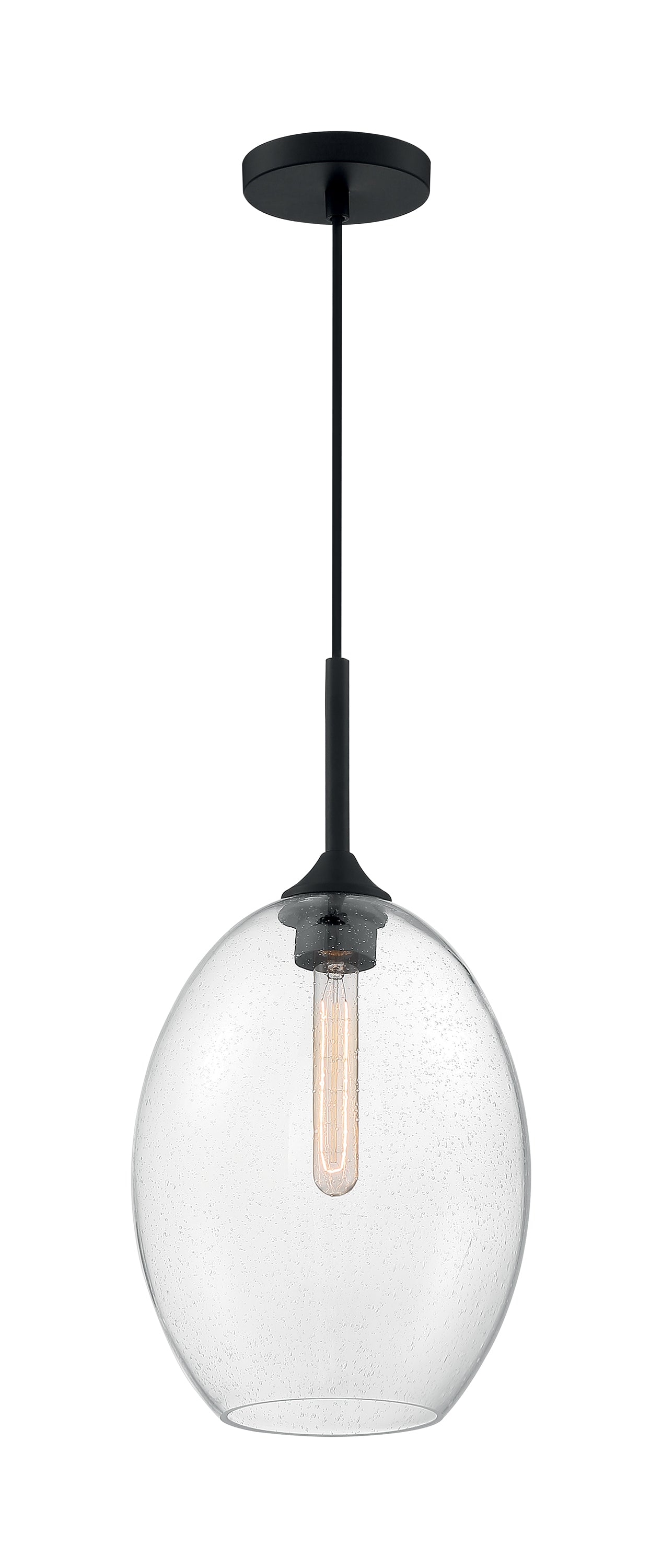 Aria - 1 Light Medium Pendant with Seeded Glass - Matte Black Finish