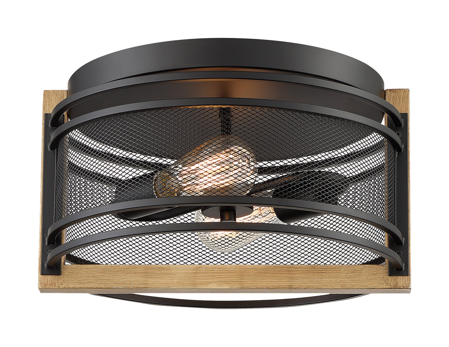 Atelier - 2 Light Flush Mount with Black - Honey Wood Finish