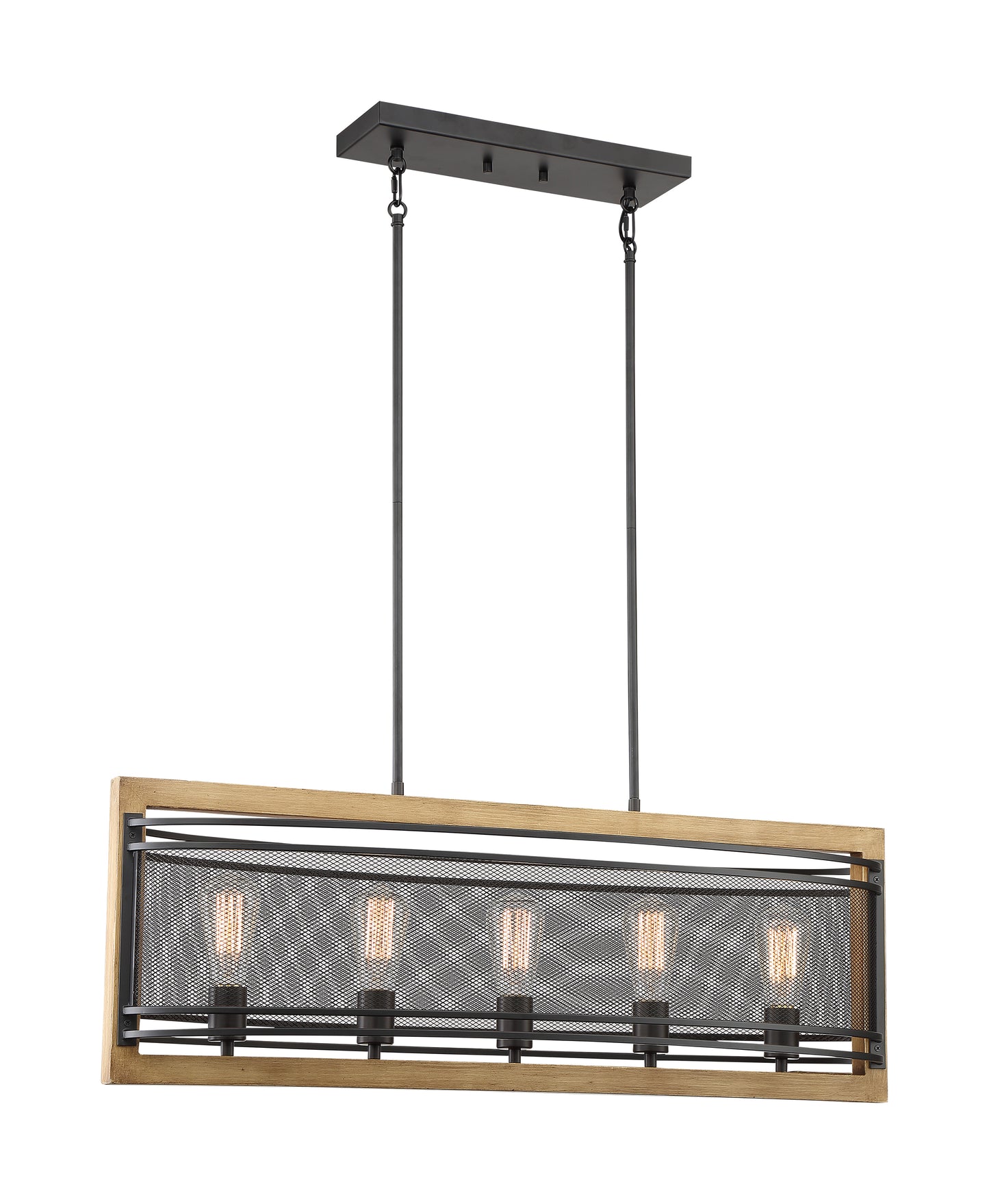 Atelier - 5 Light Island Pendant with Black - Honey Wood Finish