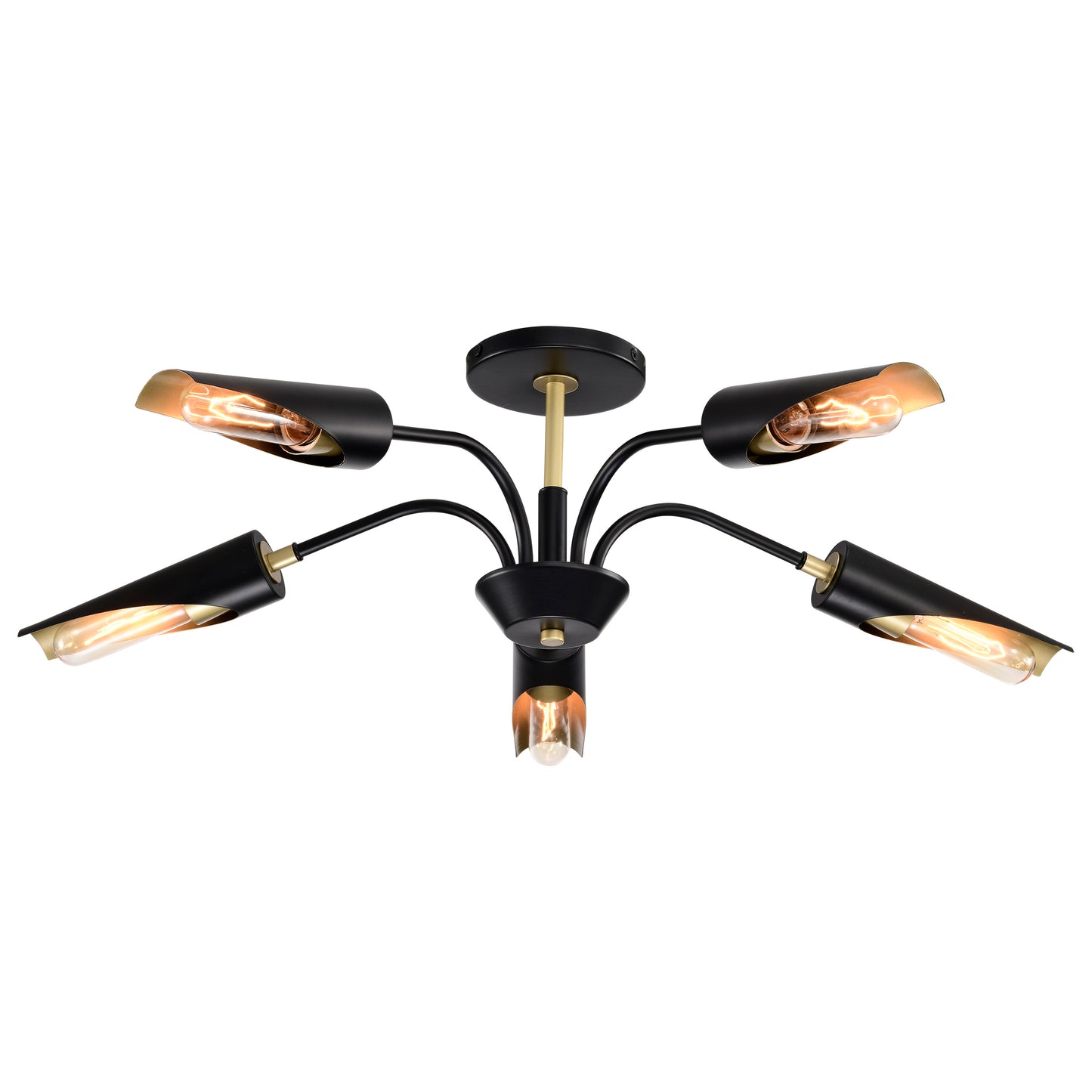 Marc 5 Light Chandelier - Matte Black Finish - Gold Accents