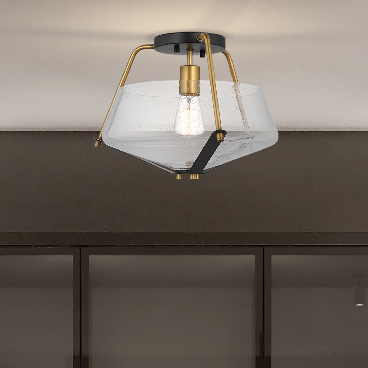 Starlight - 1 Light Semi Flush Mount - 60W - Matte Black Finish - Clear Seeded Glass