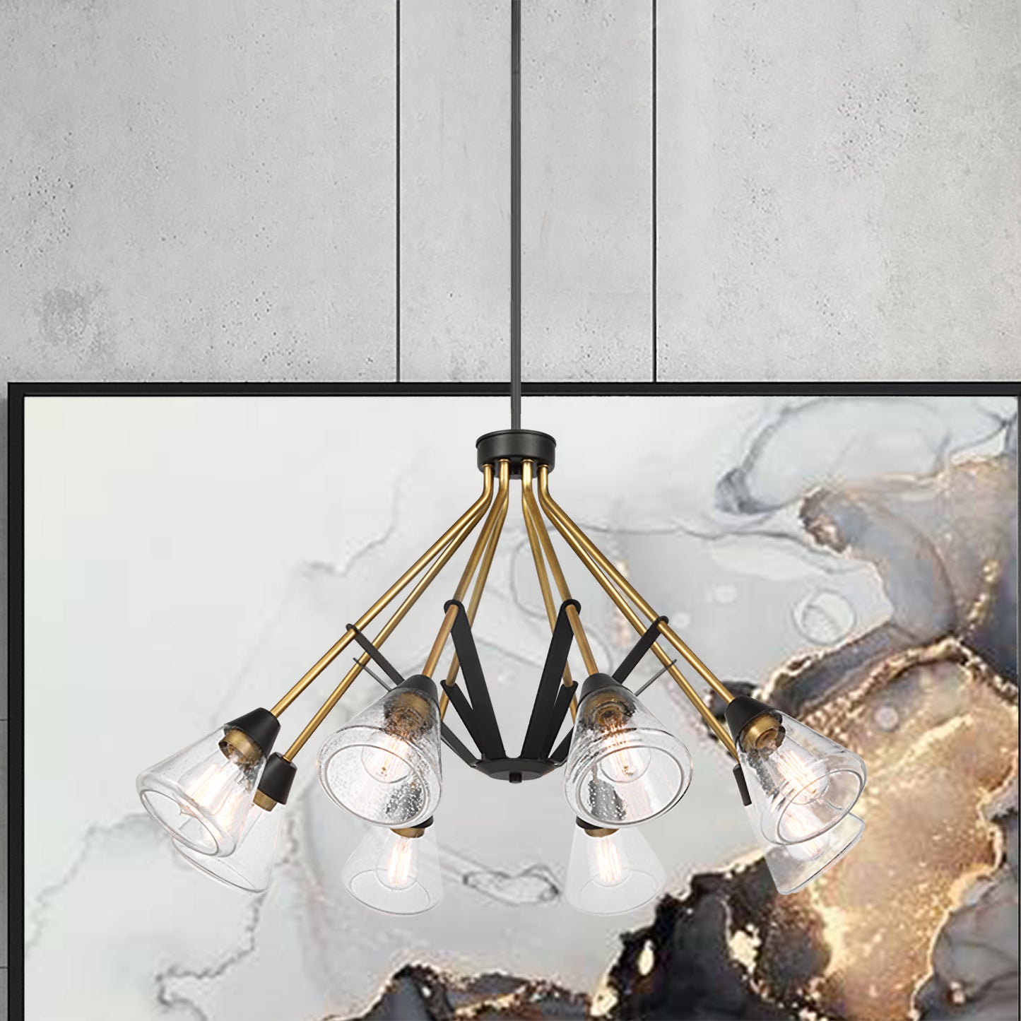 Starlight - 8 Light Chandelier - Medium Base - 60 Watt - Matte Black Finish - Clear Seeded Glass