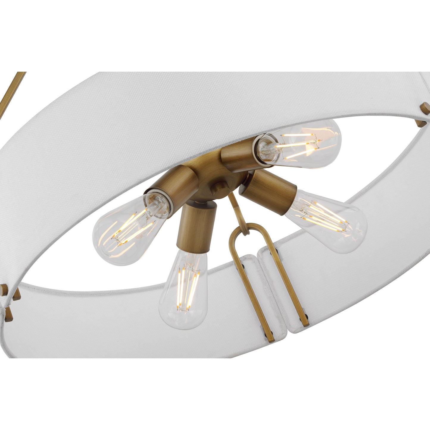 Halter - 4 Light Pendant - Medium Base - 60 Watt - Natural Brass Finish - White Fabric Shade