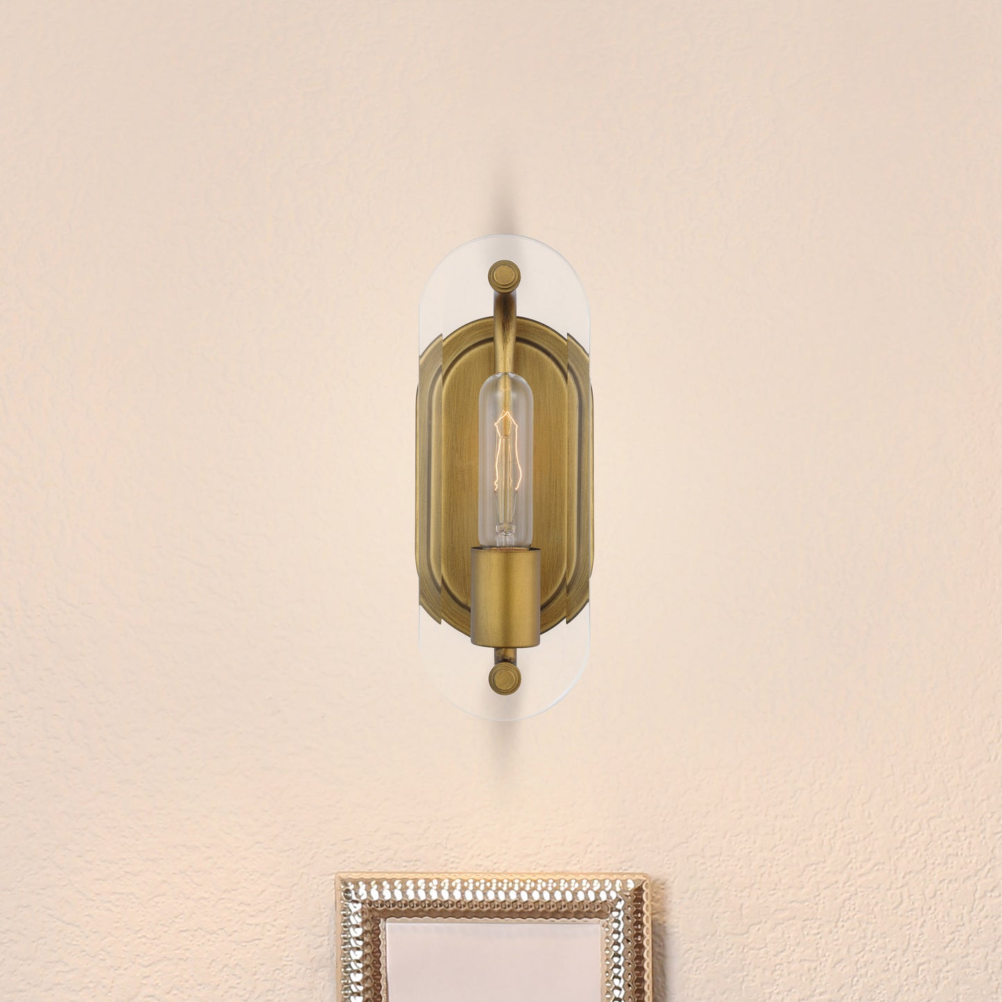 Teton - 1 Light Vanity - Medium Base - 60 Watt - Natural Brass Finish - Clear Beveled Glass