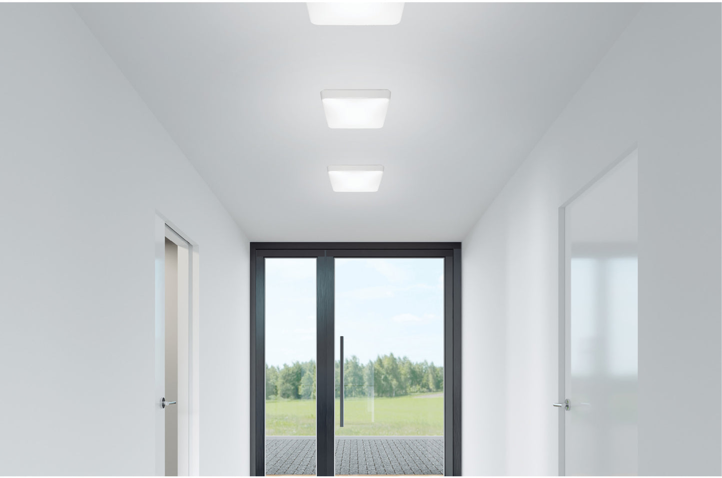 11"- LED Flush with White Acrylic Lens - Square - White Finish - with Occupancy Sensor - 120V