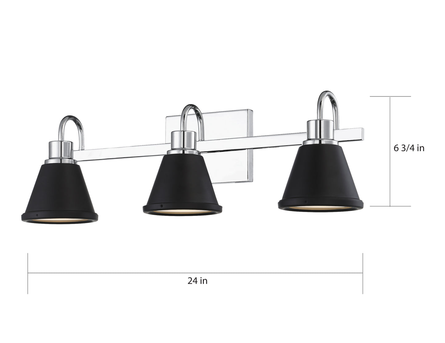 Bette - 3 Light LED Vanity - Polished Nickel and Matte Black Metal Finish